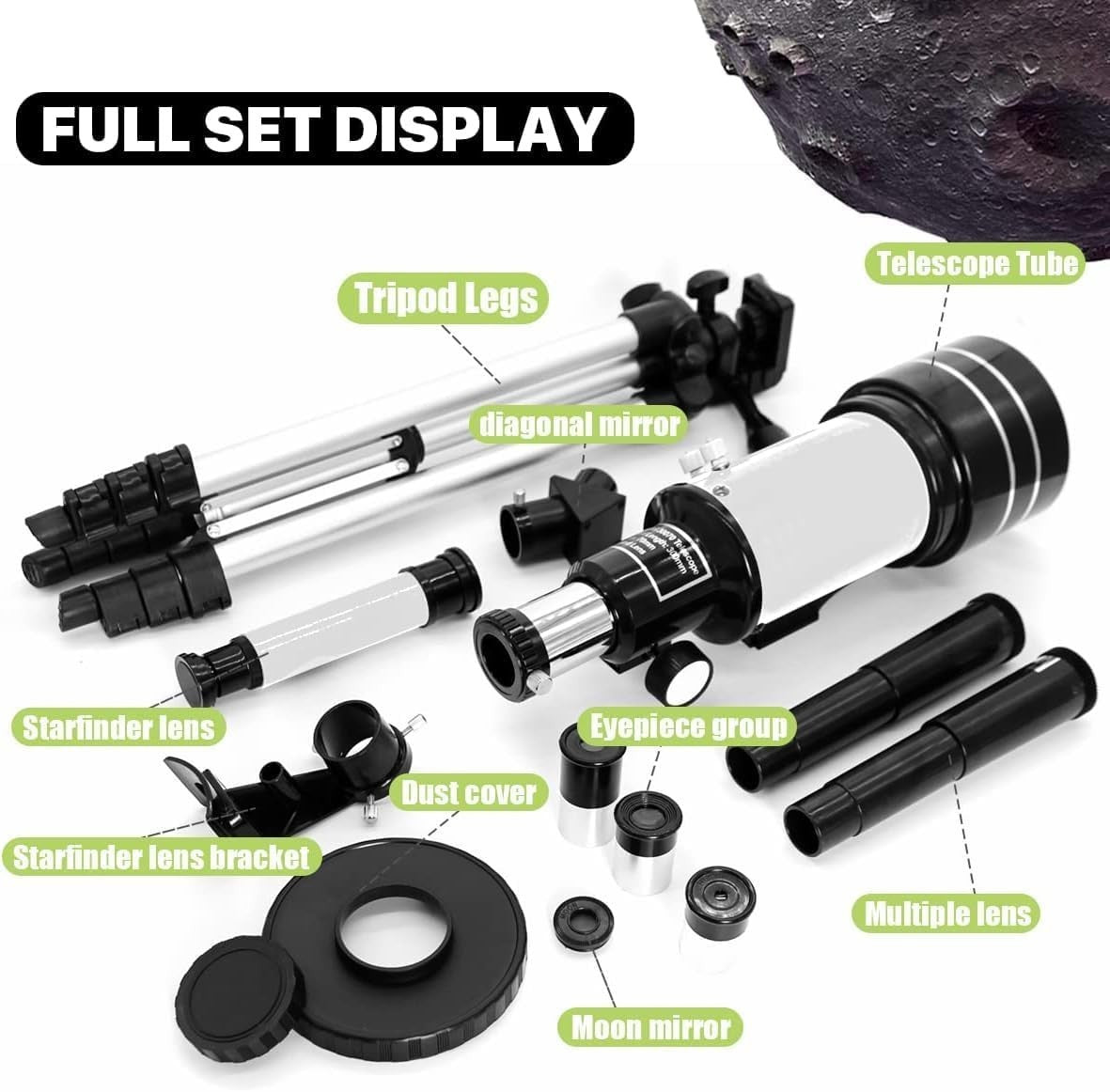 70mm Space Telescope Kids Beginner Scope Tripod 150x Magnification White