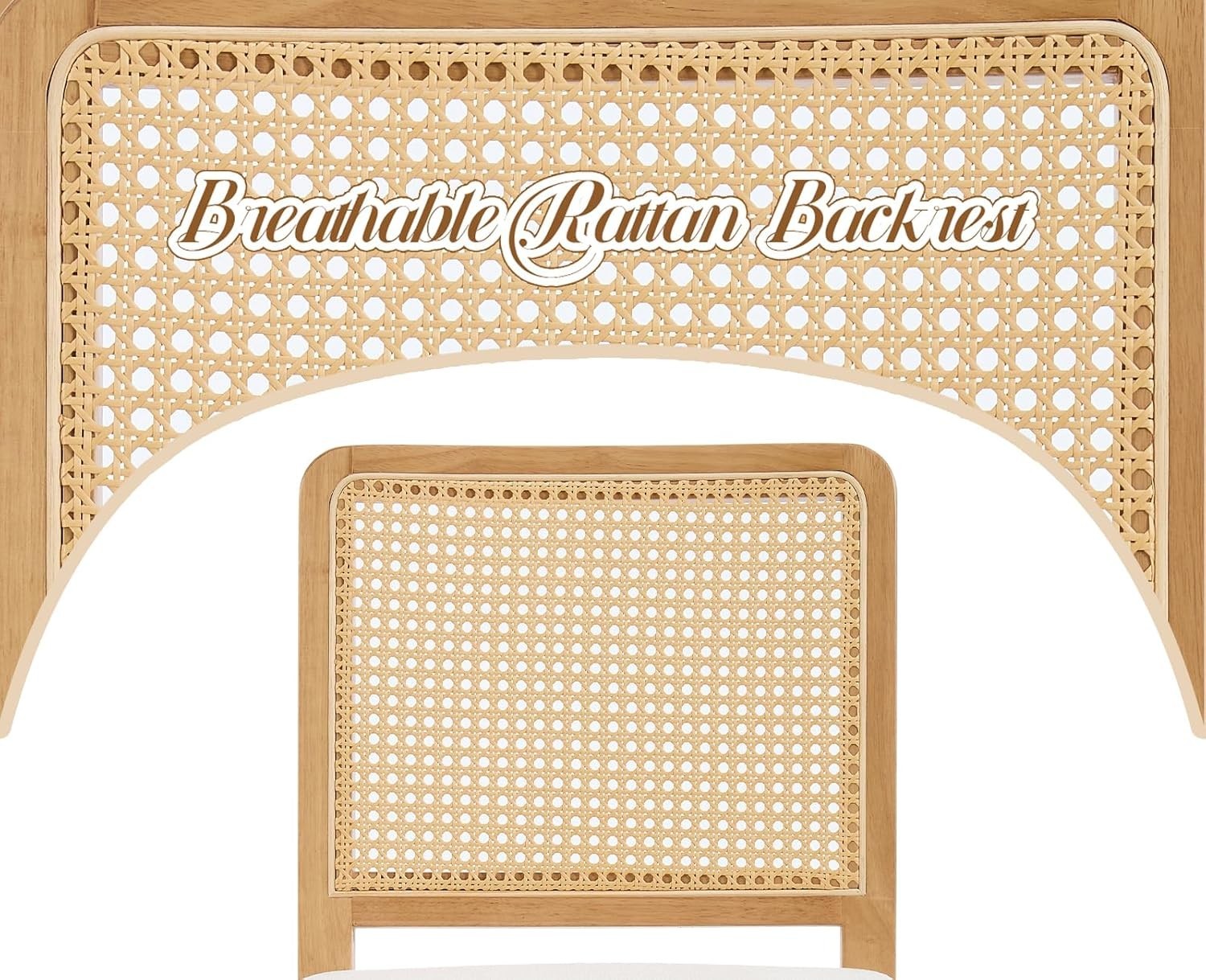 White Rattan Bar Stools Set of 2 Chenille Cushioned Counter Chairs Wood