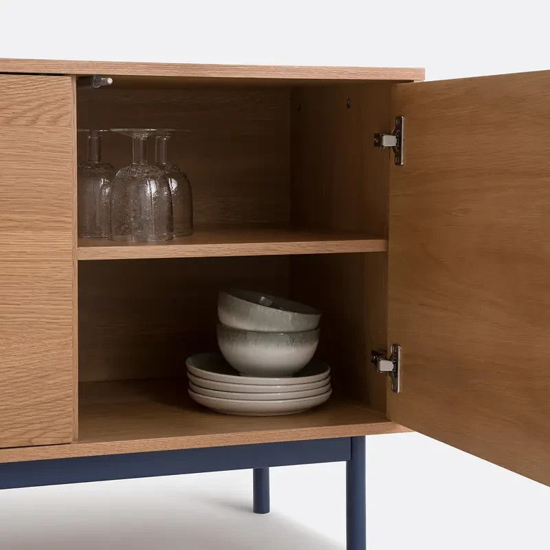 Modern Oak & Blue Modular Sideboard Cabinet with Adjustable Shelves