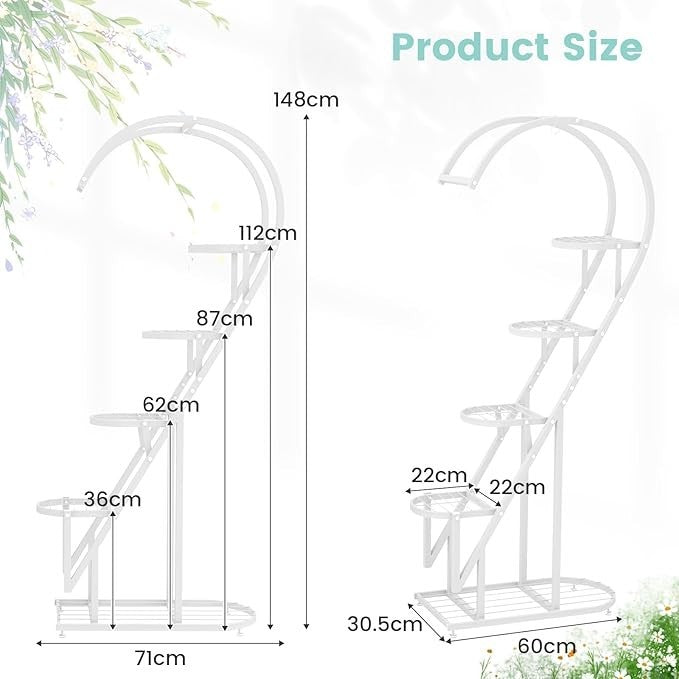5 Tier Heart Shaped Metal Plant Stand Indoor Outdoor Flower Shelf Display Rack