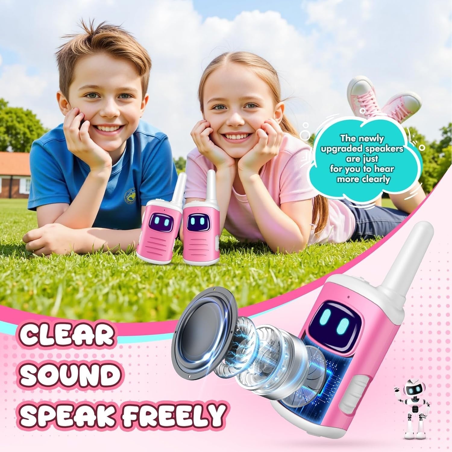 Kids Walkie Talkies White Pink Outdoor Toy Radios Girls Birthday Gift