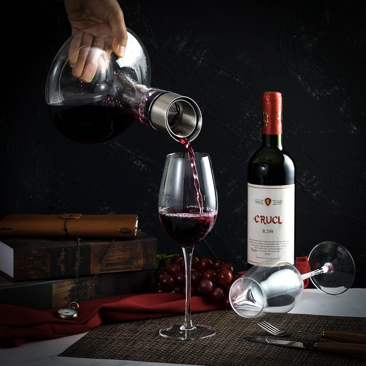 Wine Decanter with Built-In Aerator Filter 1200ml Crystal Carafe Gift Set