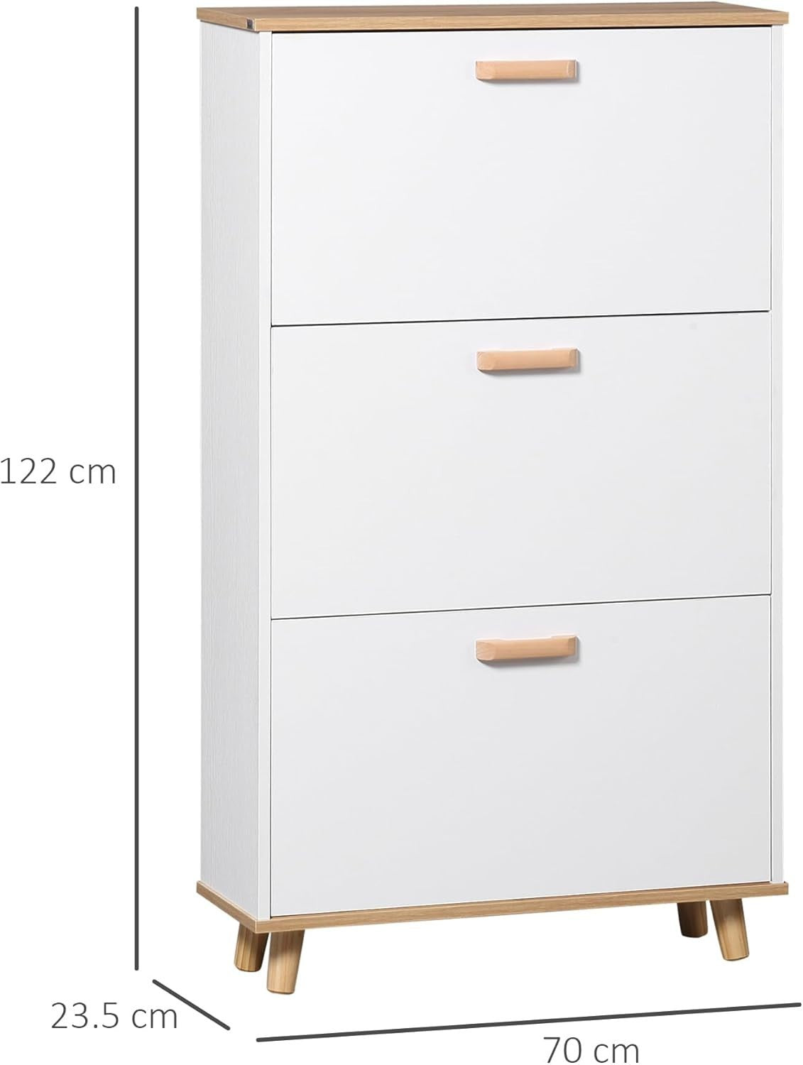 Slim White Shoe Cabinet with 3 Flip Drawers & Adjustable Shelves, 12 Pairs