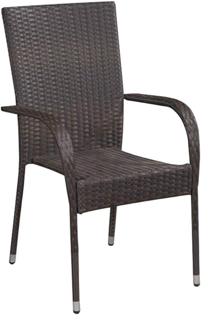 Stackable Rattan Garden Chairs Set of 2 Outdoor Patio Dining Seats