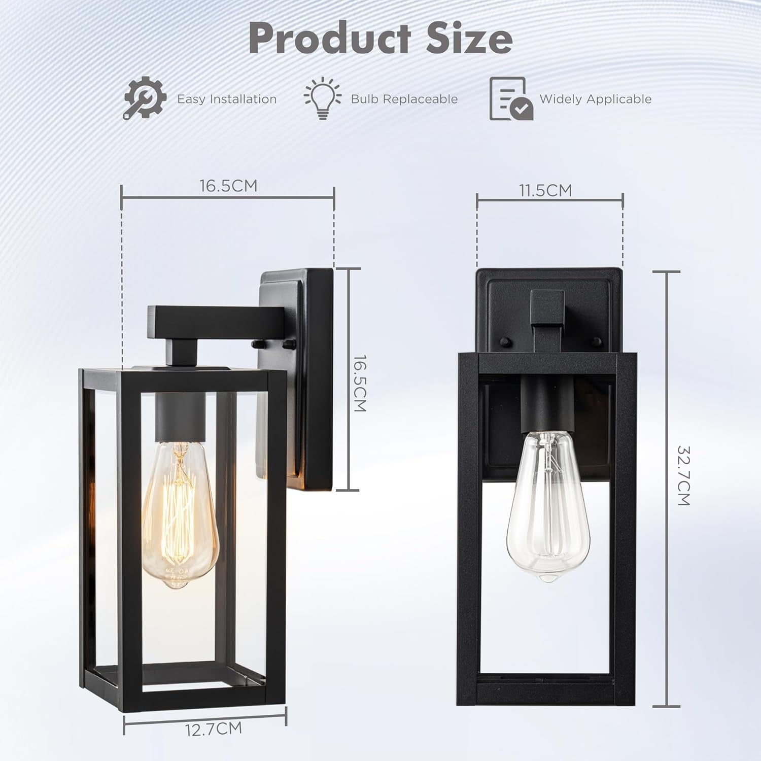 2 Pack Outdoor Wall Lantern Lights E27 IP44 Waterproof Black Sconces