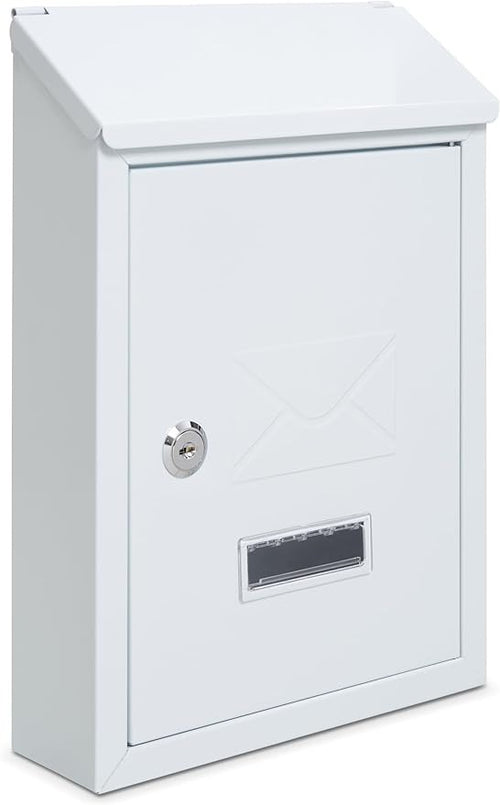 Lockable Wall Mounted Mailbox White – Weatherproof Steel Post Box for A5 Letters