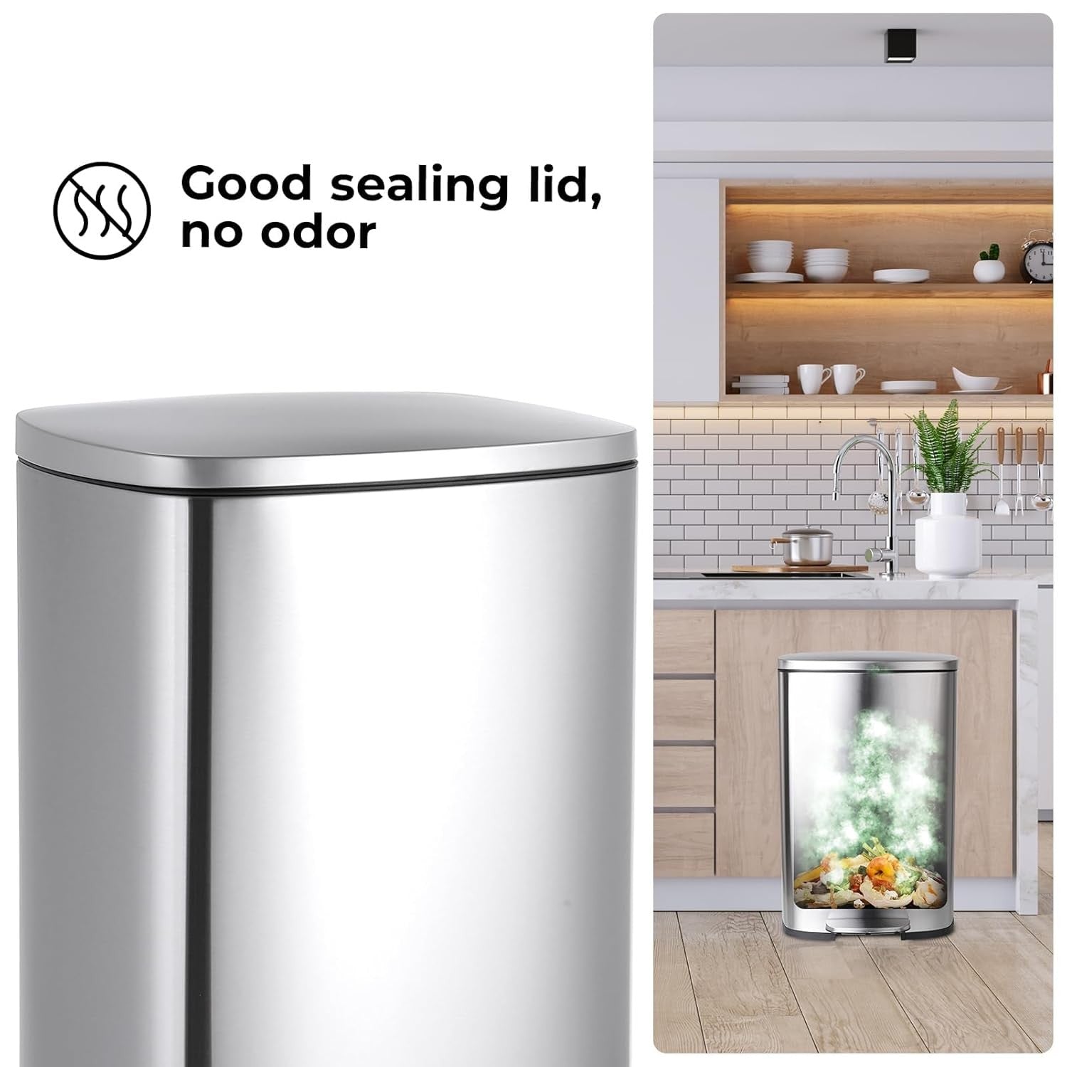 50L Stainless Steel Pedal Bin Soft Close Kitchen Waste Silver