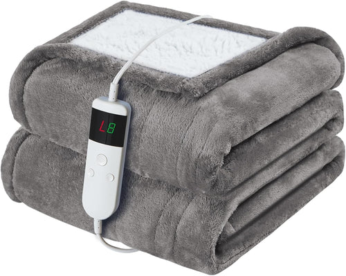Electric Heated Blanket 130x160cm Sherpa Fleece 10 Heat Settings Timer