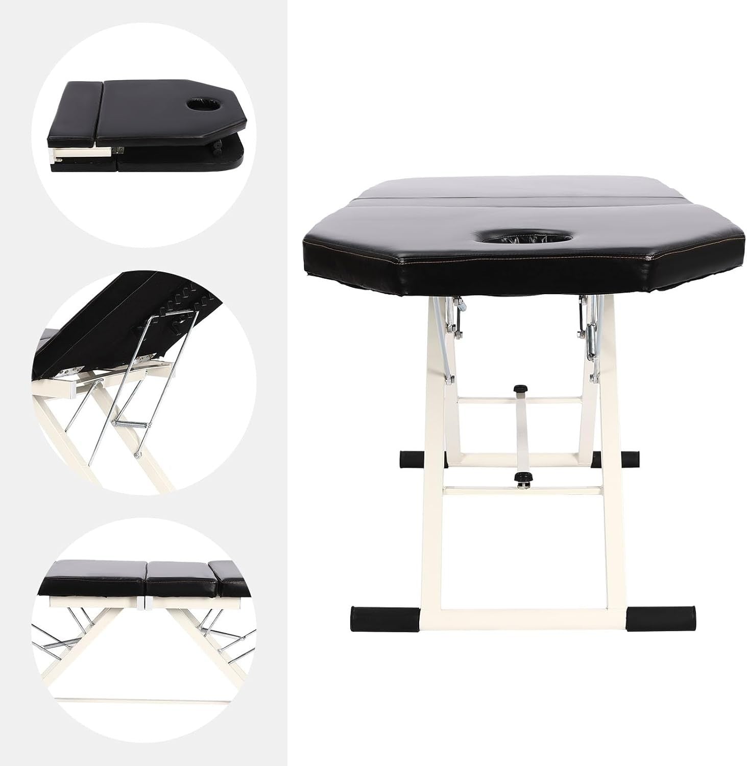 Portable 3-Section Massage Table Adjustable Therapy Bed With Face Cradle