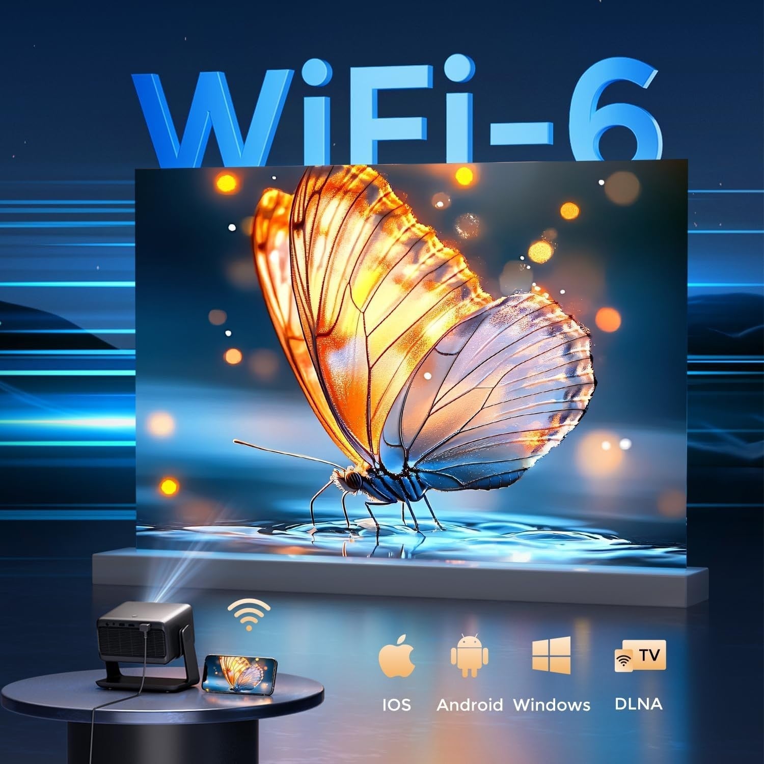 Smart 1080P Projector 4K WiFi 6 Bluetooth Dolby Auto Focus Netflix