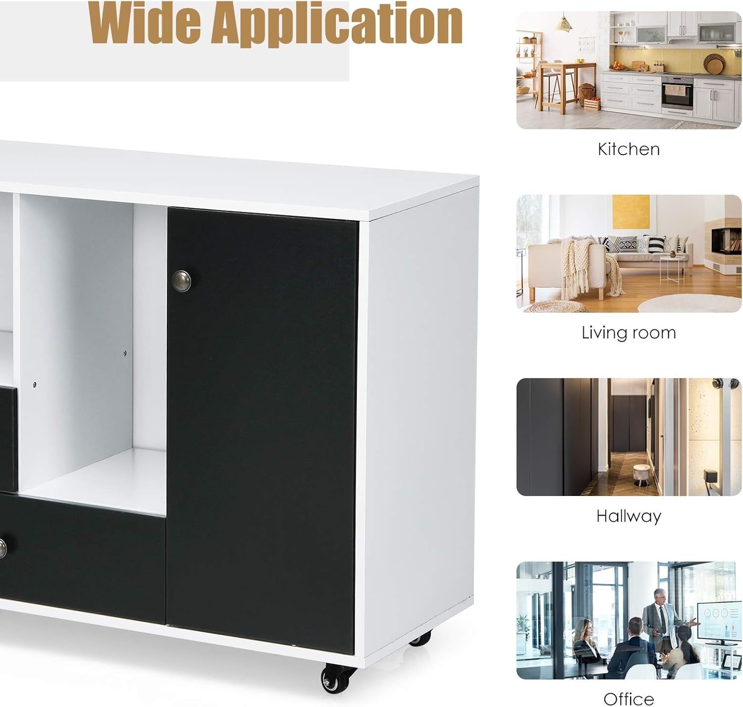 White Black Mobile File Cabinet 90cm Printer Stand Storage Unit