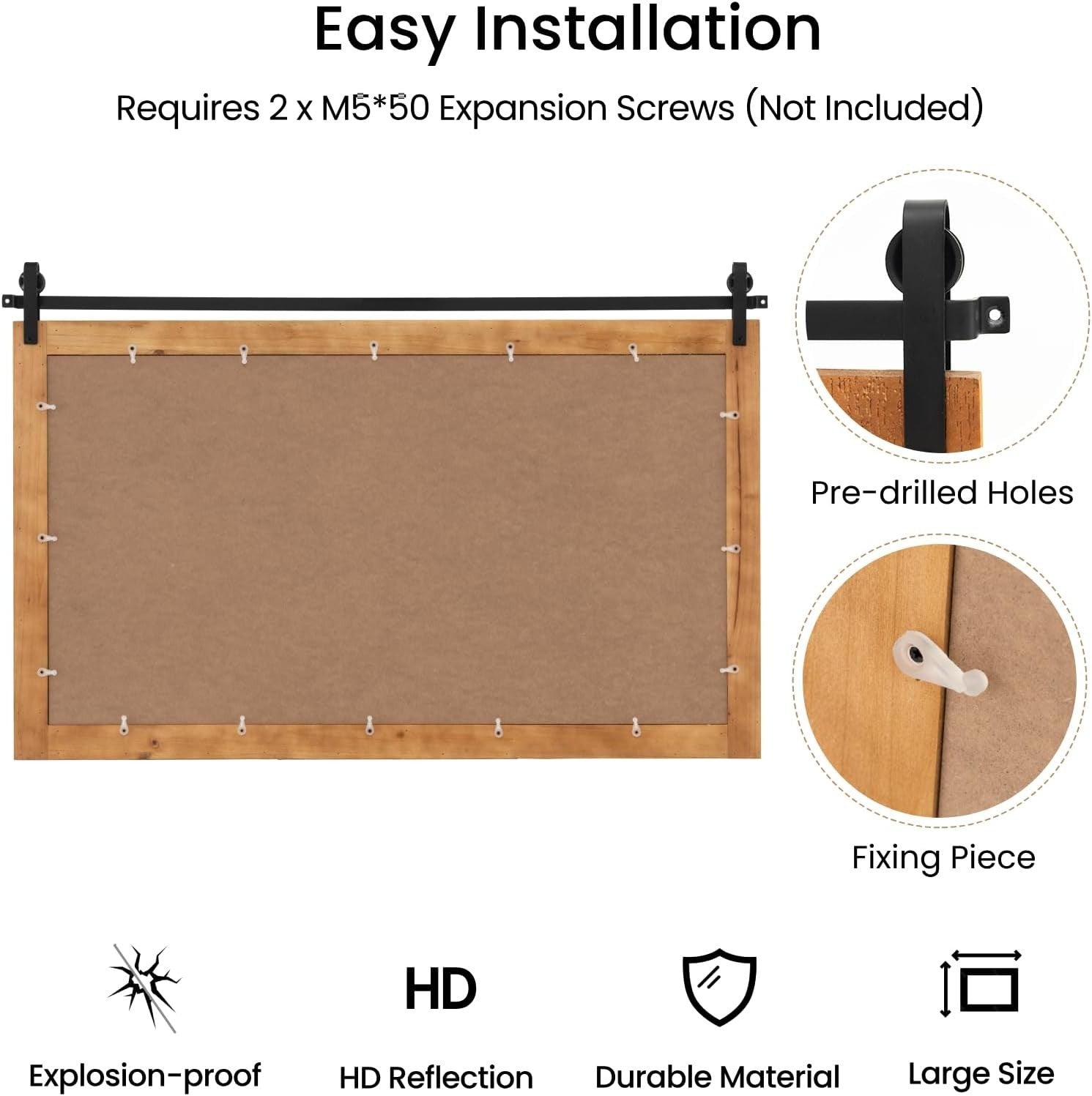 Rustic Wood Wall Mirror 101x66cm Farmhouse Style for Bathroom or Hall