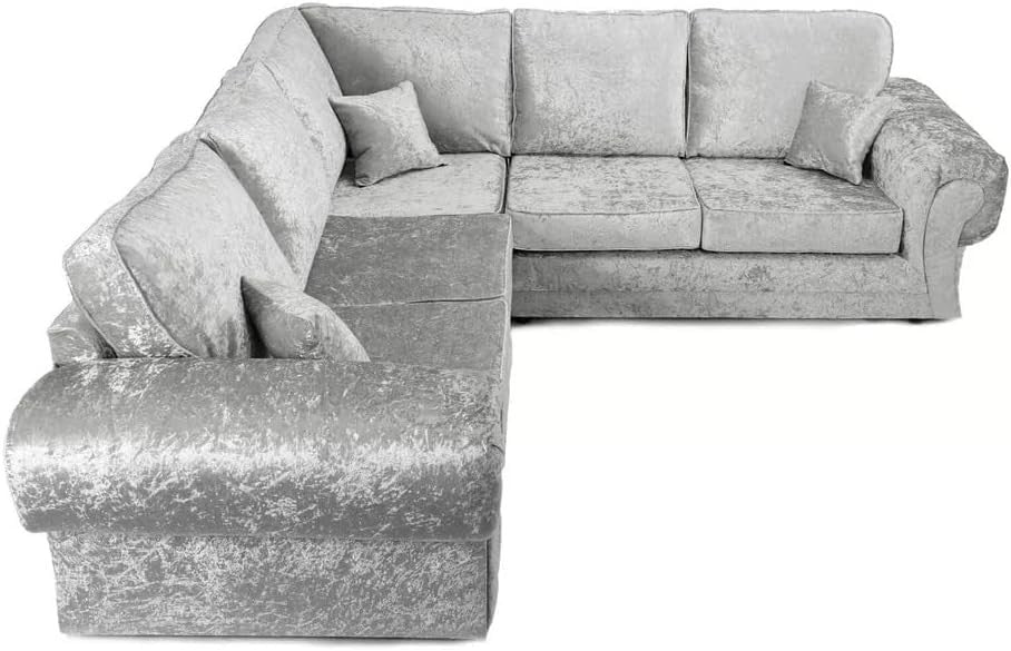 Luxury 5-Seater L-Shape Velvet Corner Sofa Silver High Back Cushions