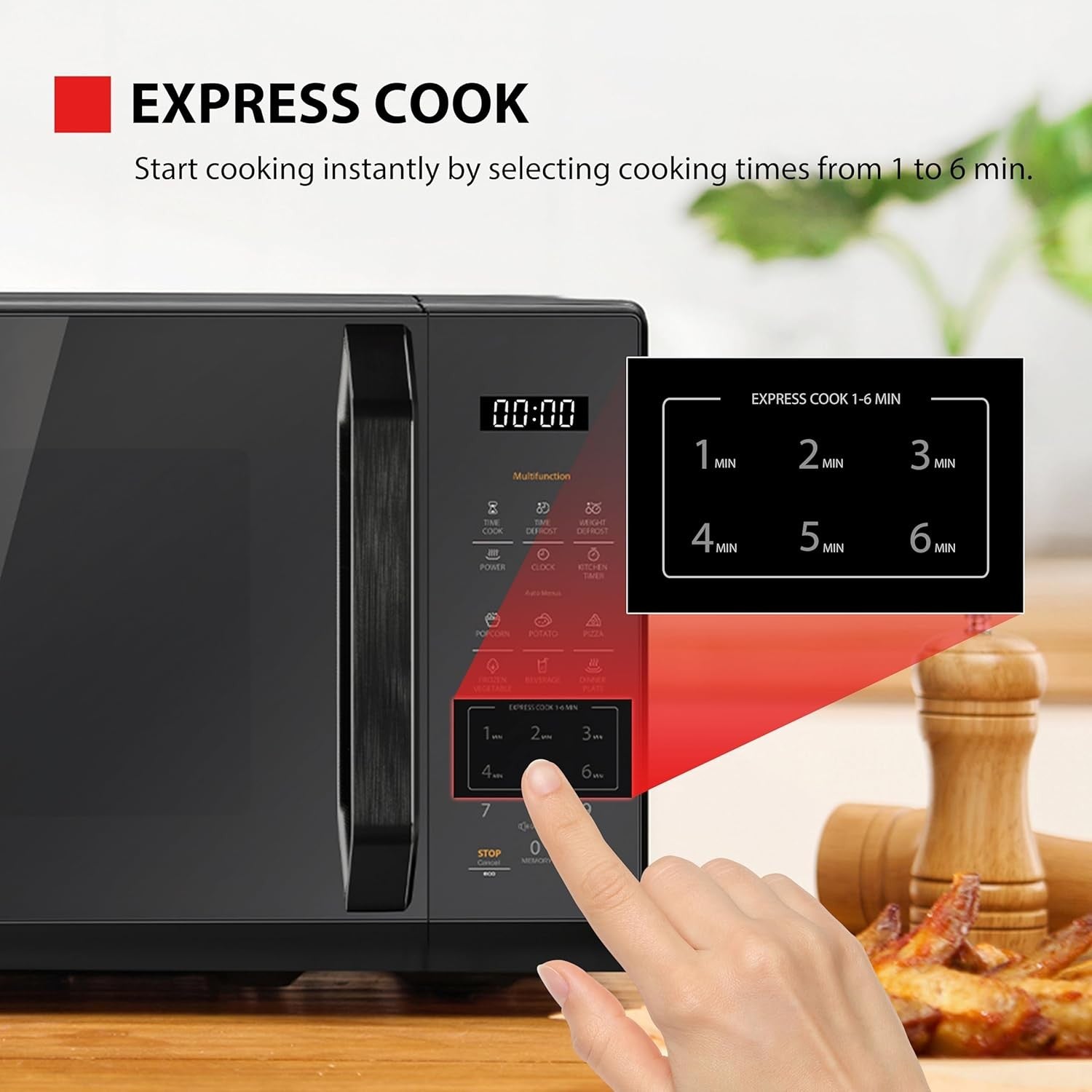 20L Digital Microwave 800W 11 Power Levels Mirror Black