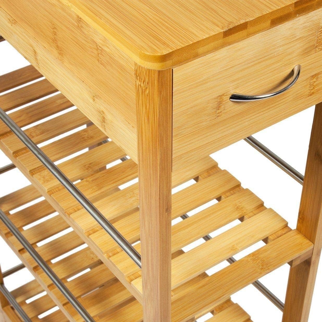 4 Tier Slim Bamboo Kitchen Trolley on Wheels Drawer Storage Cart Space Saver