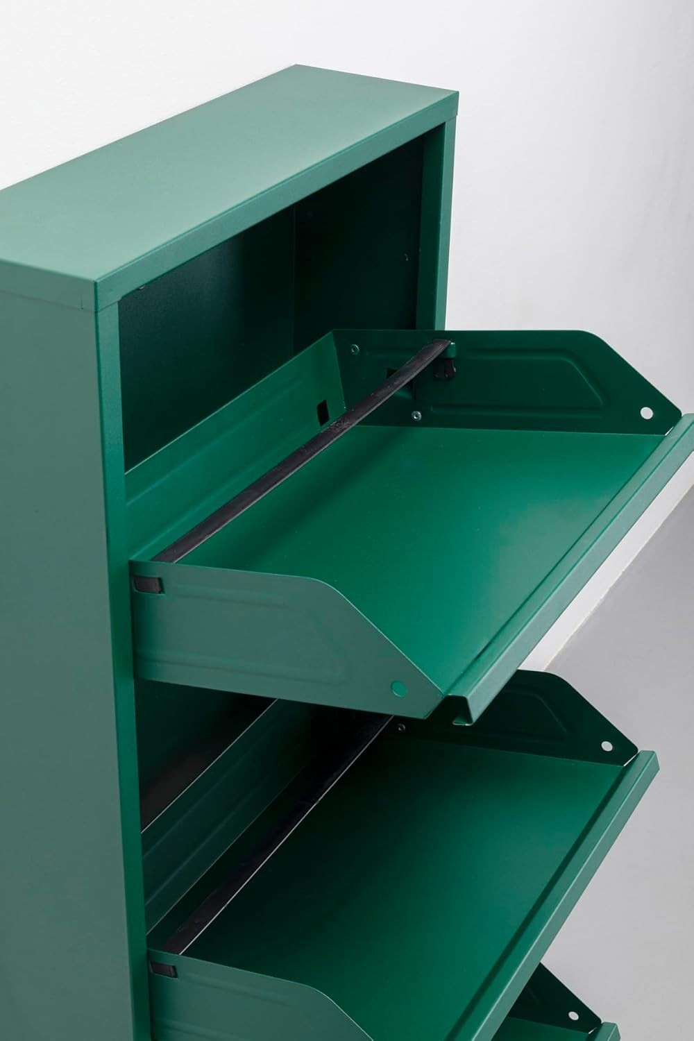 Slim Green Shoe Cabinet 3 Flip Compartments Space-Saving Storage
