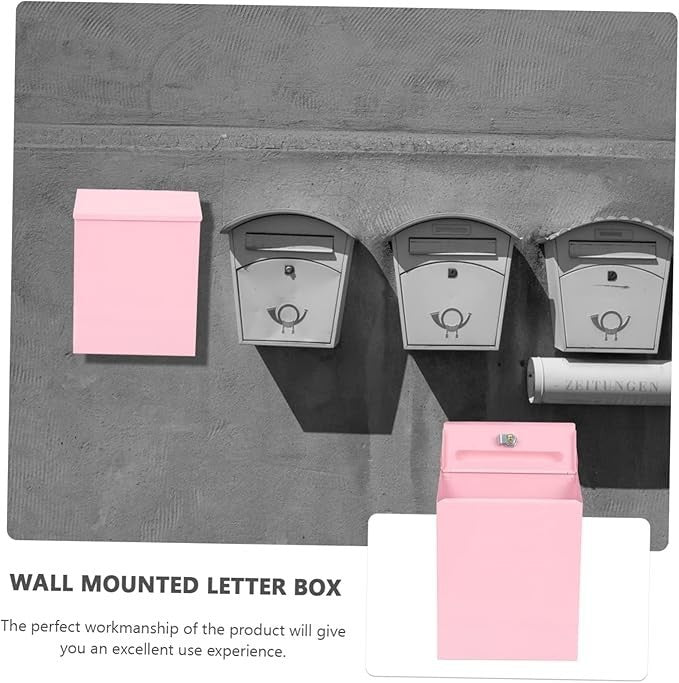 Wall-Mounted Pink Iron Mailbox Lockable Suggestion Box Modern Letter Holder