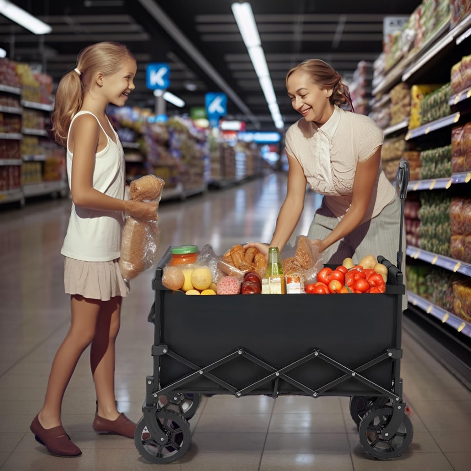 Folding Camping Trolley 150L Heavy Duty Collapsible Cart with Brake & Wheels