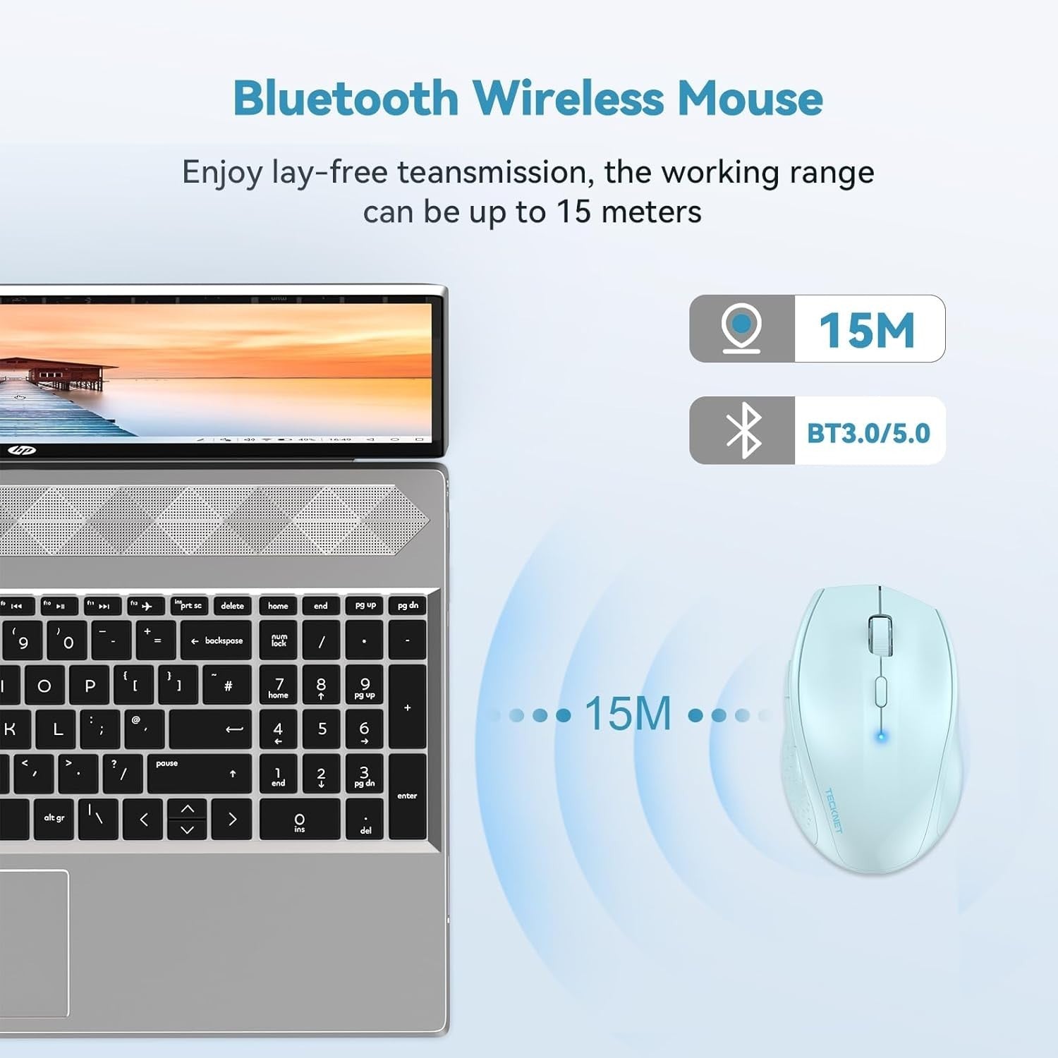 Quiet Bluetooth Mouse 4800 DPI Slim Ergonomic Cordless for Laptop Home Office