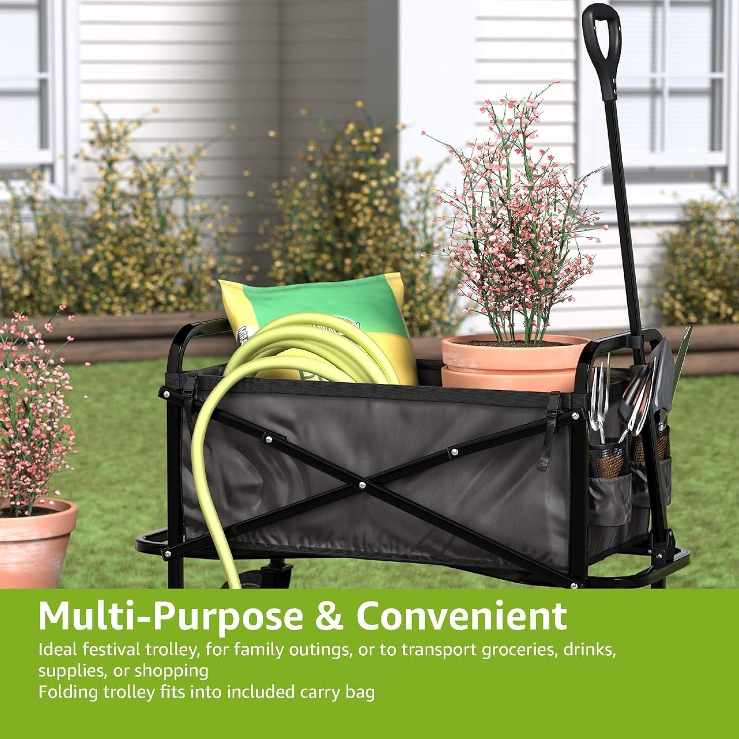 Collapsible Garden Wagon Foldable Utility Cart Adjustable Height 120kg