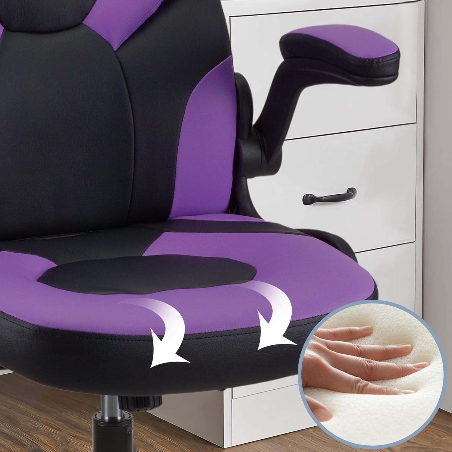 Purple Gaming Chair Office Racing Swivel PU Leather Ergonomic Headrest 200kg