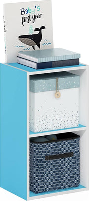 2 Tier Blue Wooden Bookcase Small Storage Shelf Compact Organizer Open Bookshelf