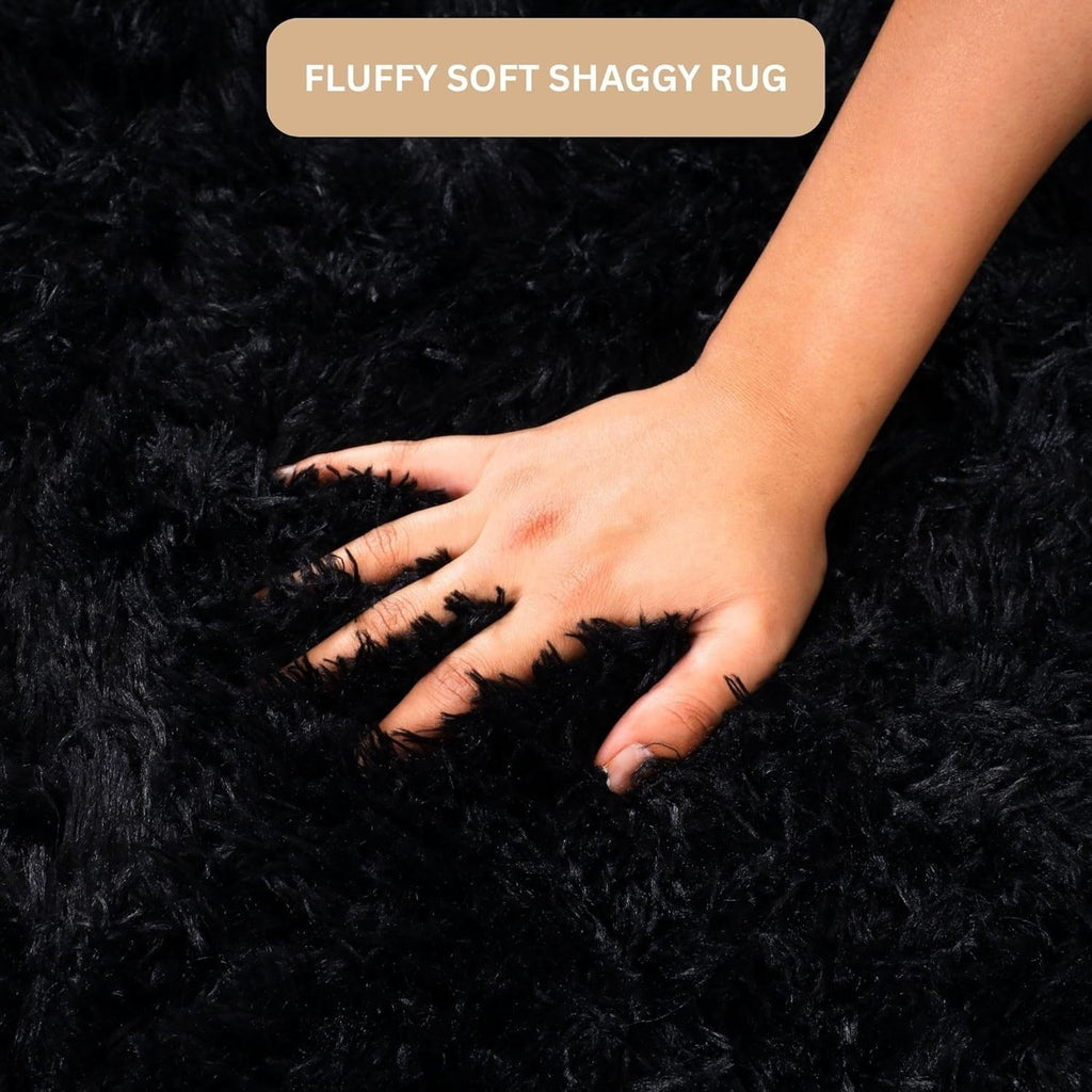 Black Hallway Runner Rug 80x300cm Fluffy Thick Pile Non Slip Long Shaggy Carpet