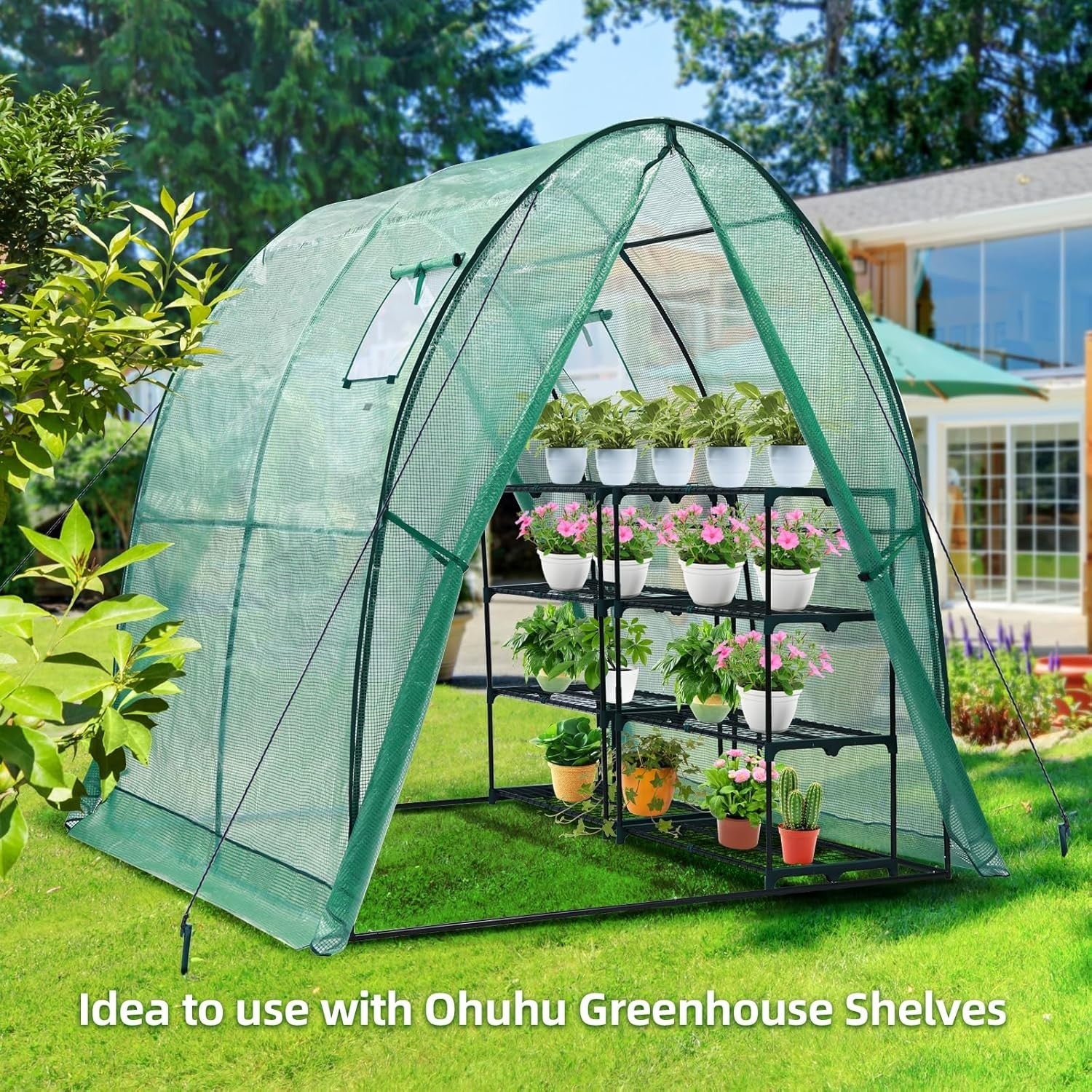 Portable Tunnel Greenhouse 1.8x1.8x2m Heavy Duty PE Cover with Mesh Windows