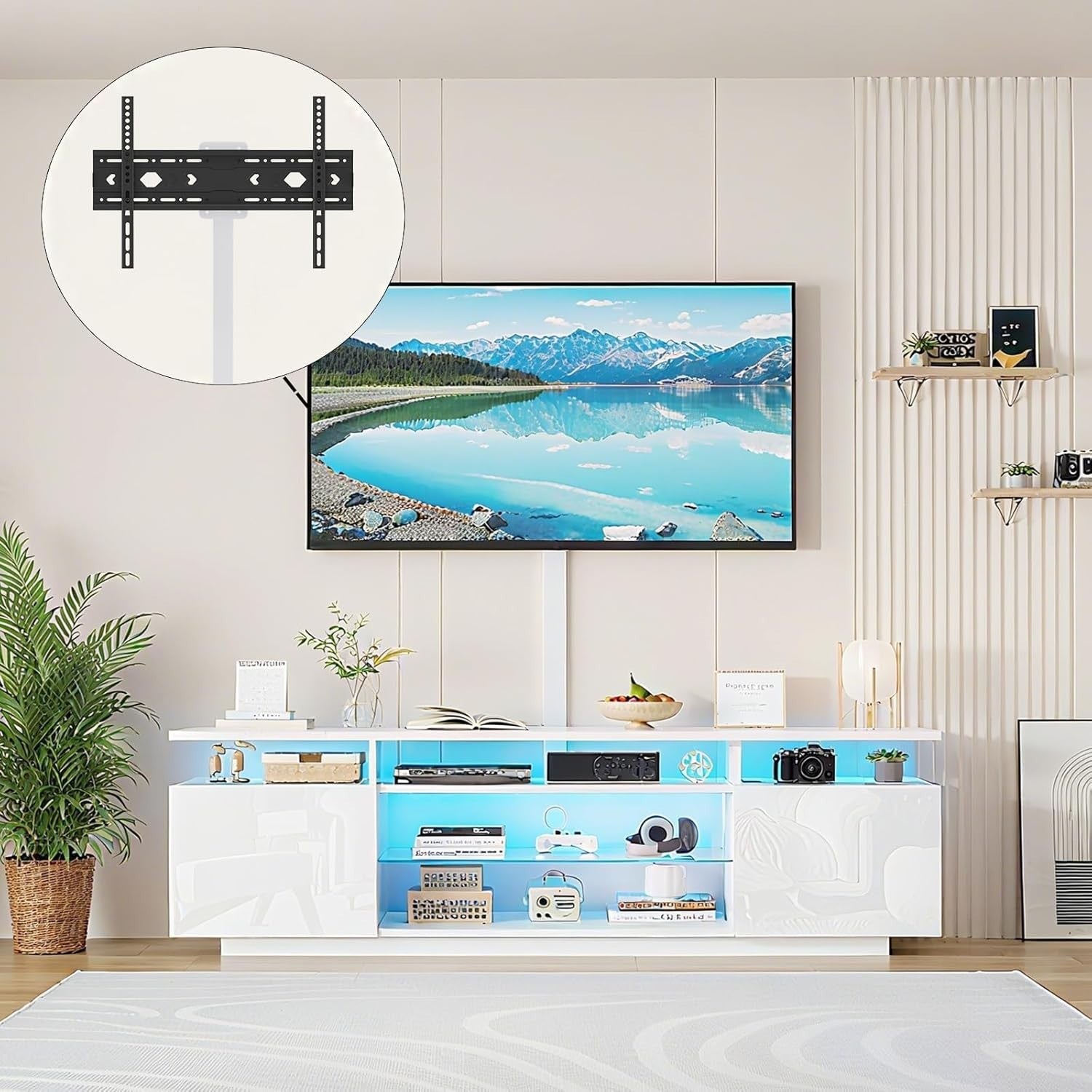 Adjustable 160cm TV Cabinet Stand with RGB LED, Storage for TVs up to 70"