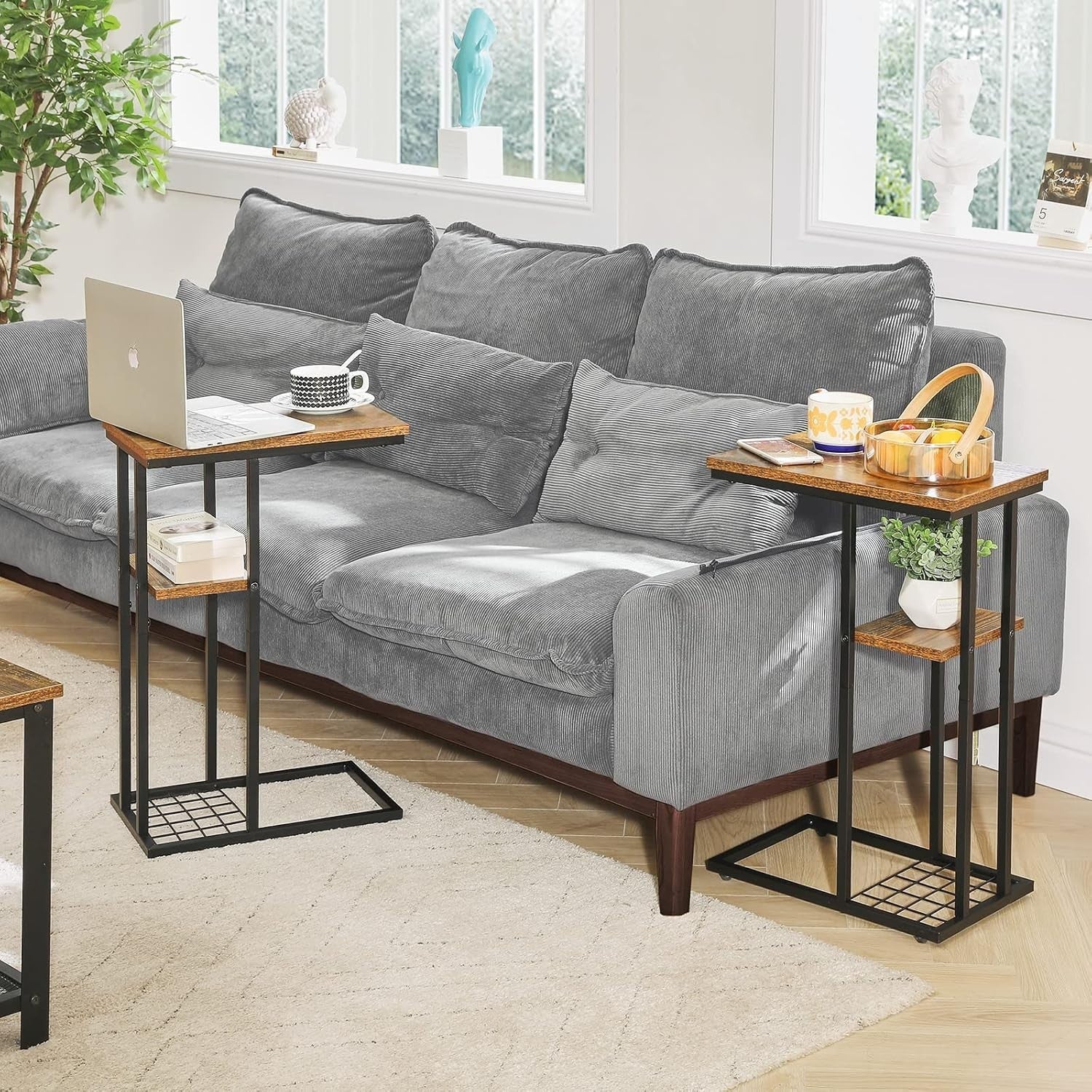C-Shaped Side Table Snack Table for Small Spaces – Industrial Metal Desk
