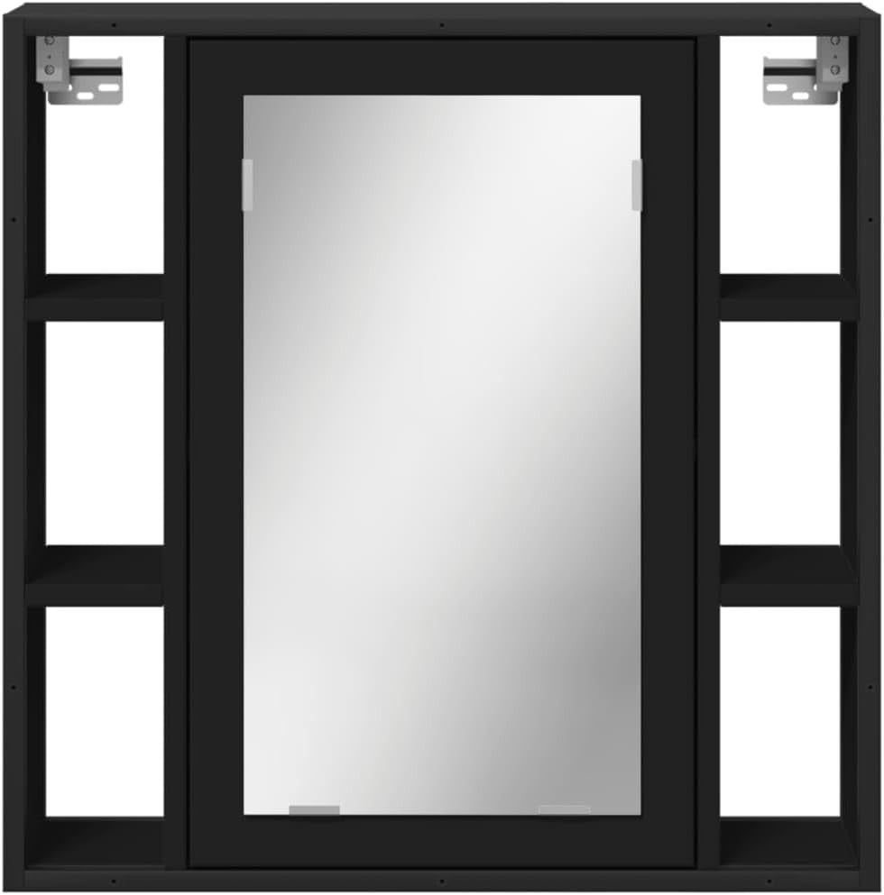 Wall Mounted Bathroom Mirror Cabinet Black | 60x16x60cm | Storage Shelves