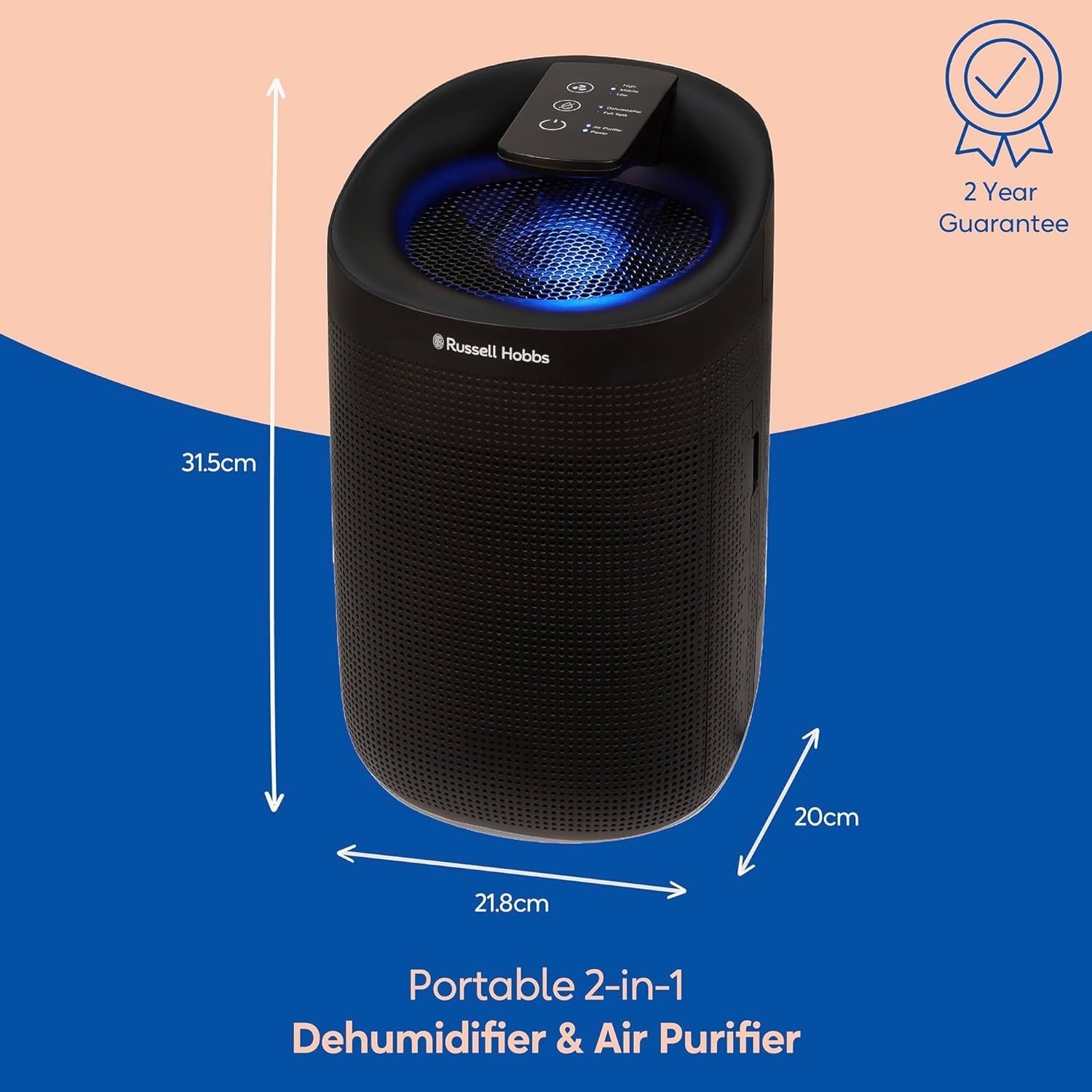 2-in-1 Dehumidifier Air Purifier 750ml Day Ozone Free 20m²