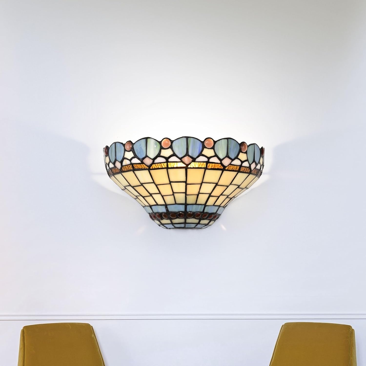 Tiffany Style Wall Lamp Stained Glass Shade 7x13 Inch Elegant Lighting