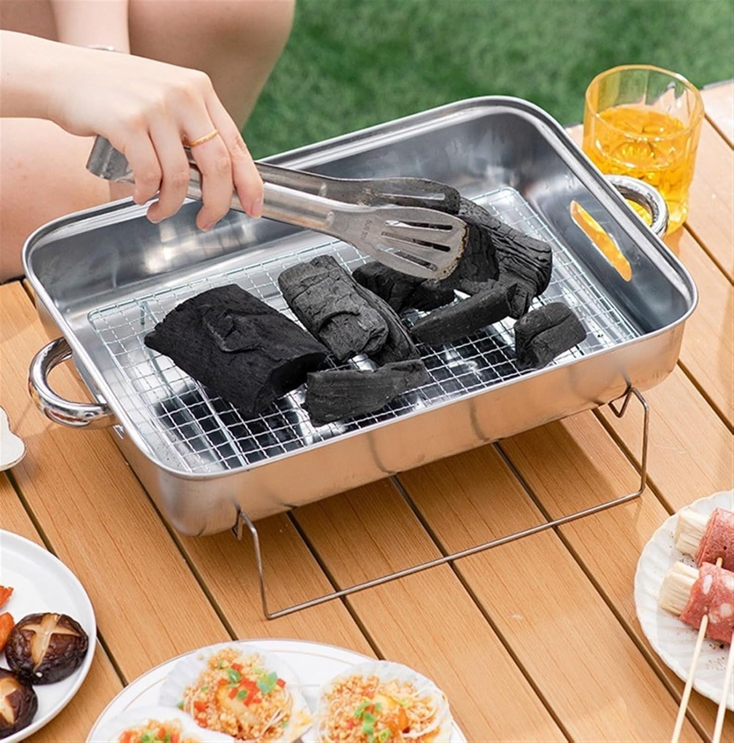 Portable Stainless Steel Charcoal BBQ Grill Compact Outdoor Camping Cooking Rack