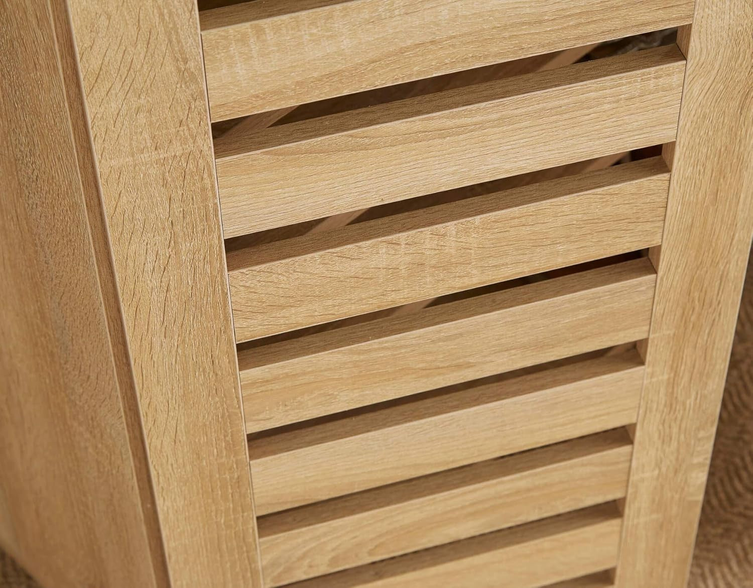 Wooden Shoe Storage Cabinet 3 Door Oak Effect Slatted Cupboard MDF