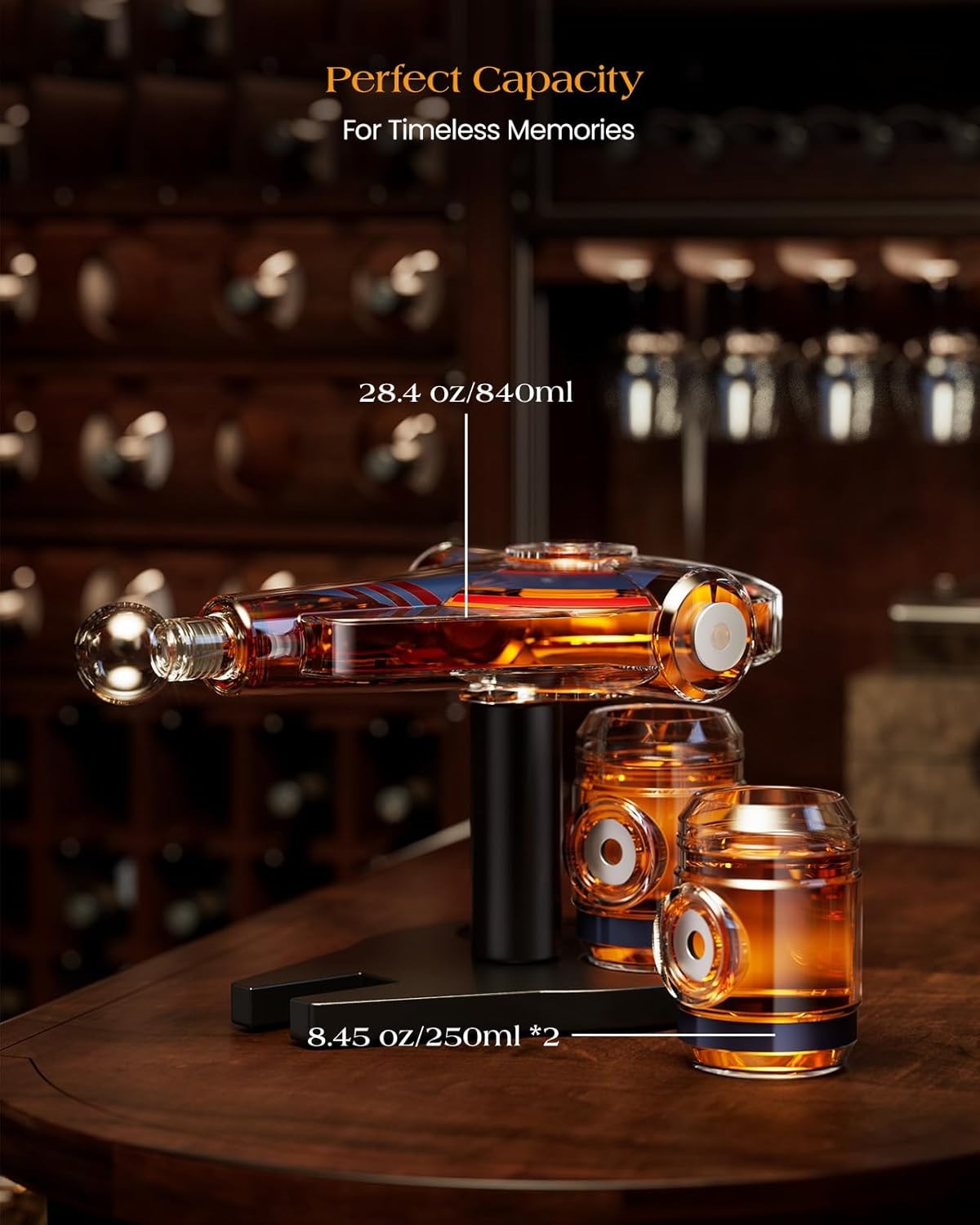 Galaxy Spaceship Whiskey Decanter Set 840ml with 2 Shot Glasses Gift Display
