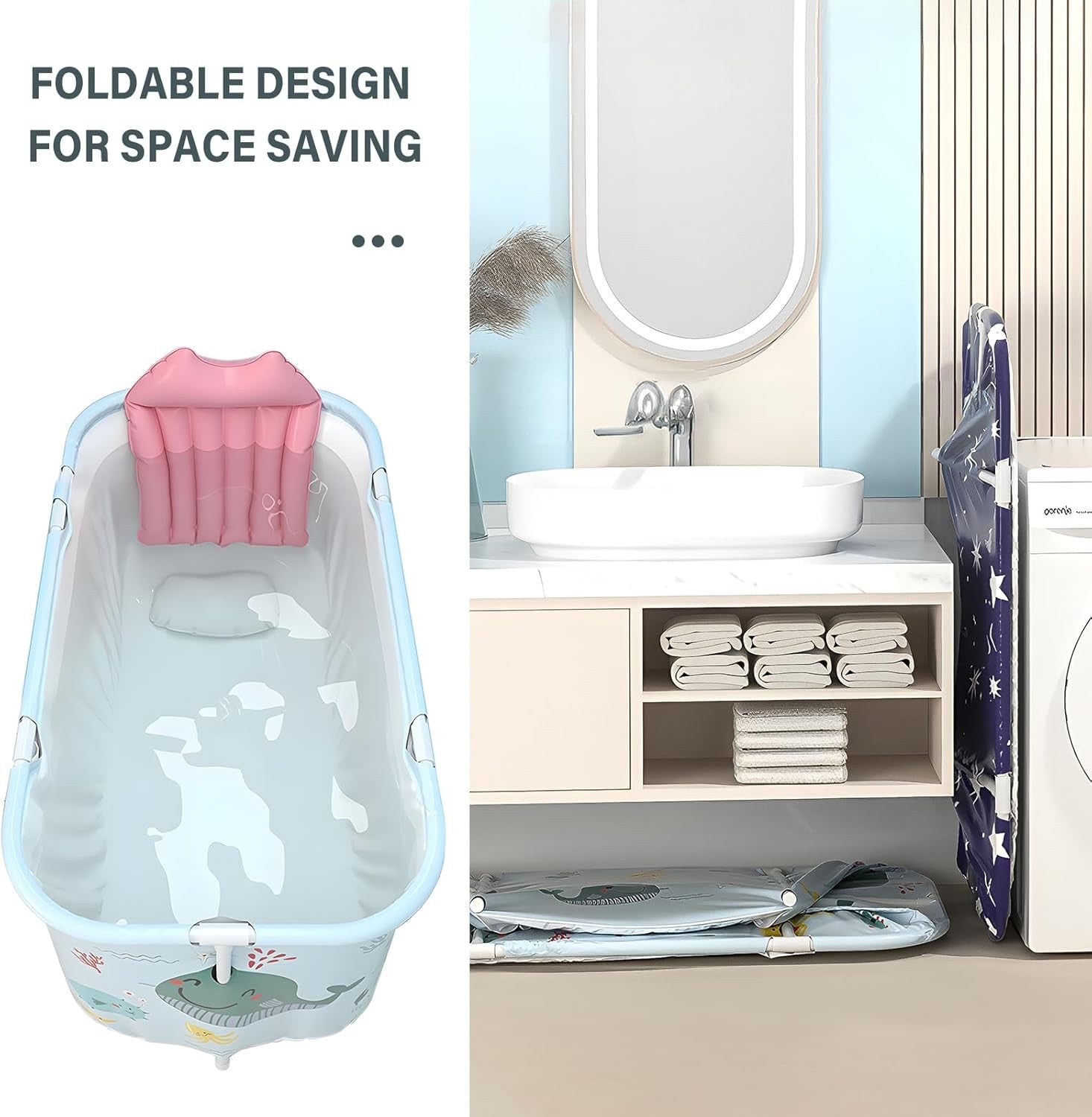 Portable Foldable Bathtub 120x50x55cm Adult & Kids Spa Tub – Ocean Style