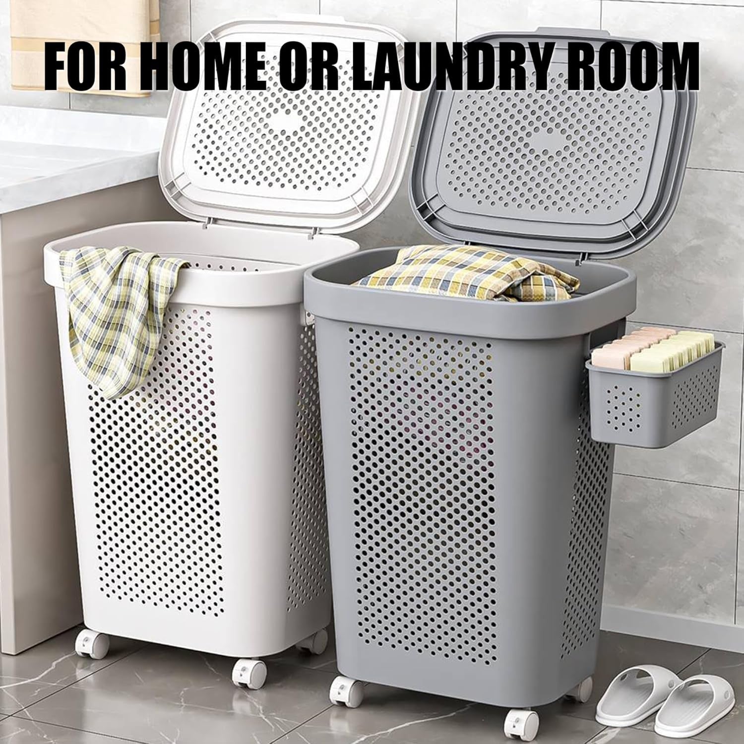 Rolling Laundry Hamper with Lid & Handle | Large Ventilated 1-Compartment Basket