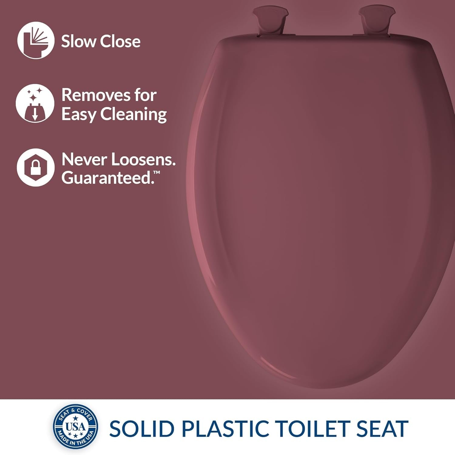 Elongated Toilet Seat Raspberry Soft Close STA-TITE Durable Plastic