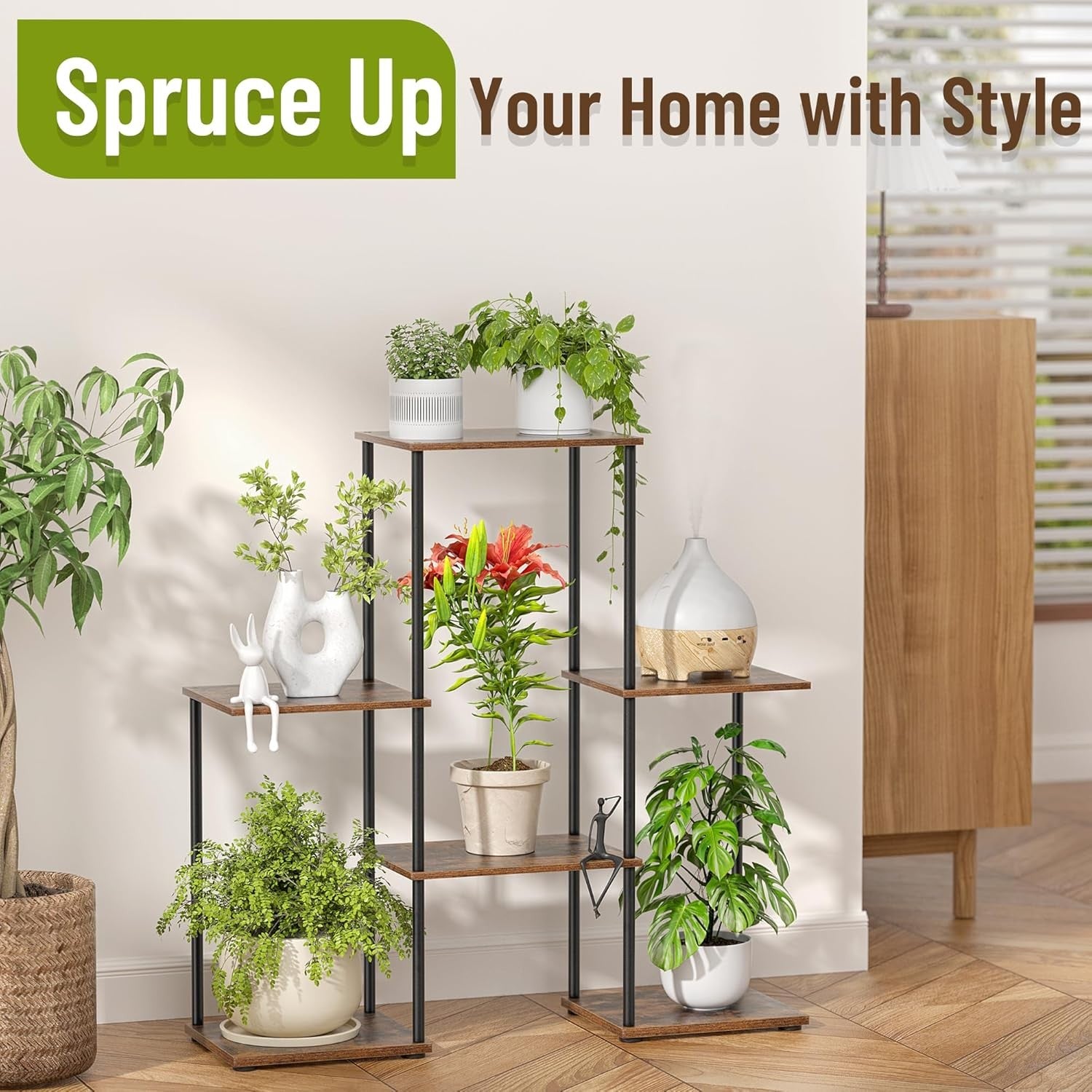 6 Tier Metal Wood Plant Stand Indoor Outdoor Heavy Duty Flower Shelf Rack