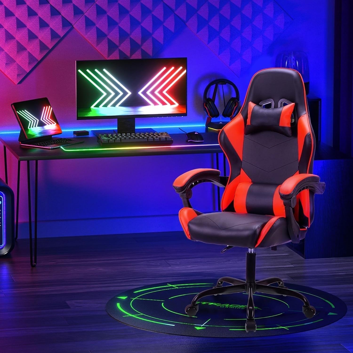 Ergonomic Mesh Office Chair with Arm Rest Head Support Swivel Red 150kg Weight L