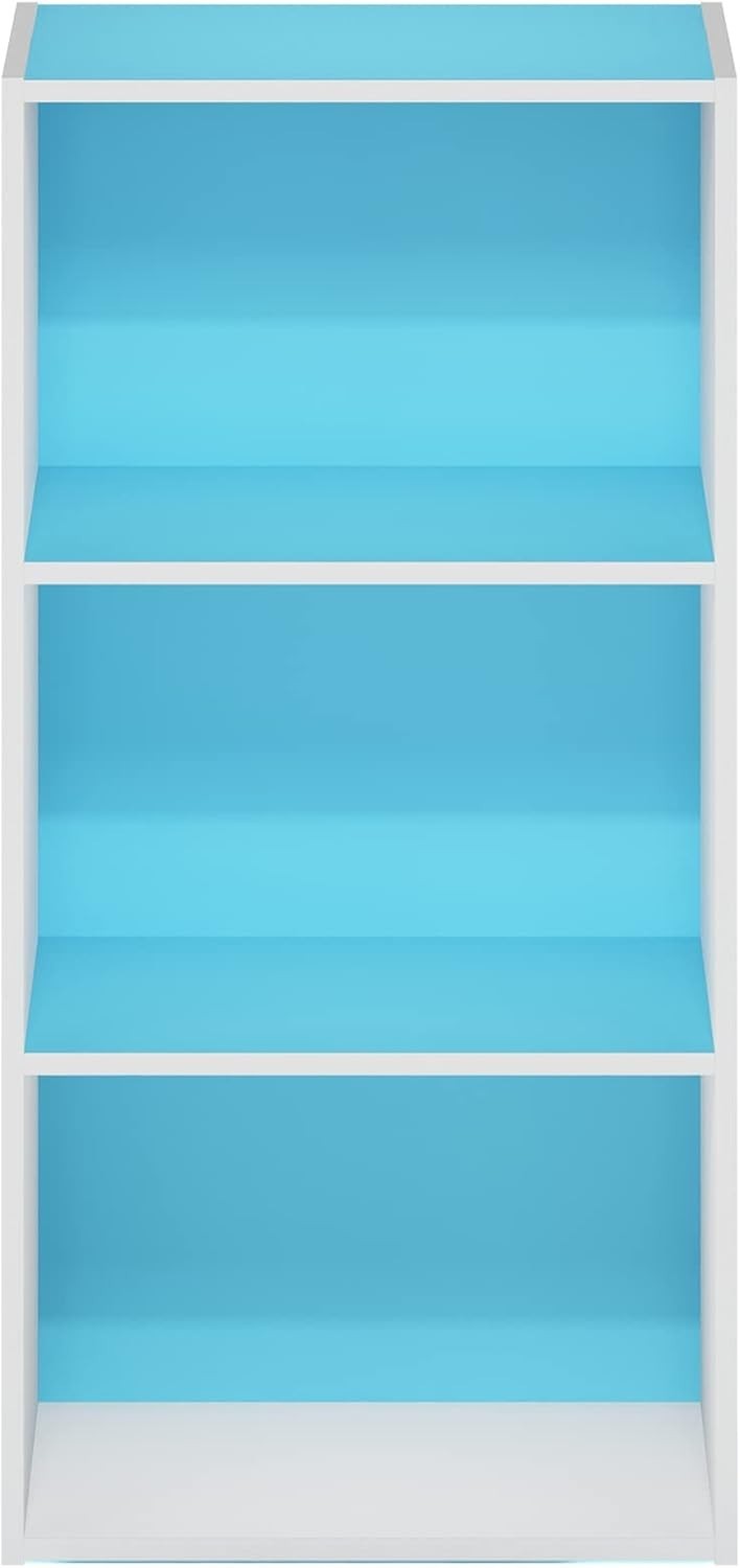 3 Tier Blue Wooden Bookcase Small Storage Shelf Compact Organizer Open Bookshelf