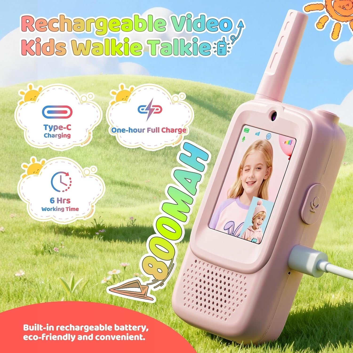 Kids Video Walkie Talkies 2 Pack Rechargeable Voice Changer Toy Gift