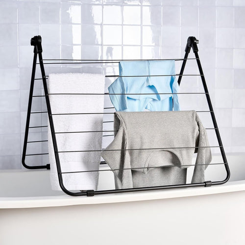 Over Bath Clothes Airer Folding Drying Rack Adjustable Indoor Laundry 14 Bars