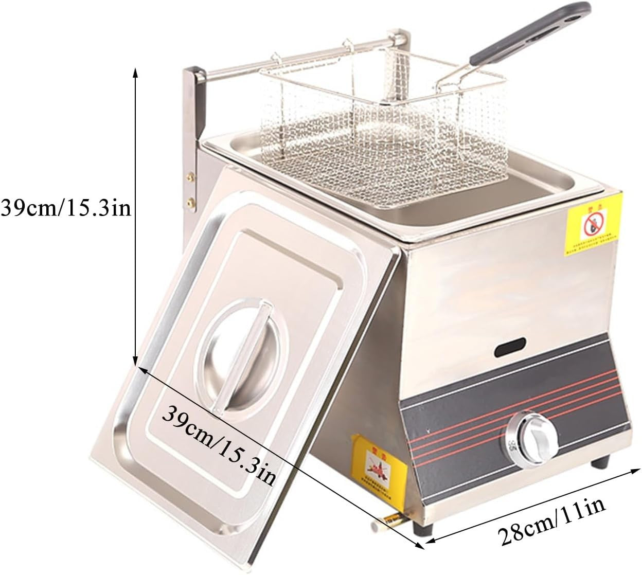 8L Gas Deep Fat Fryer Stainless Steel Countertop LPG Basket Lid