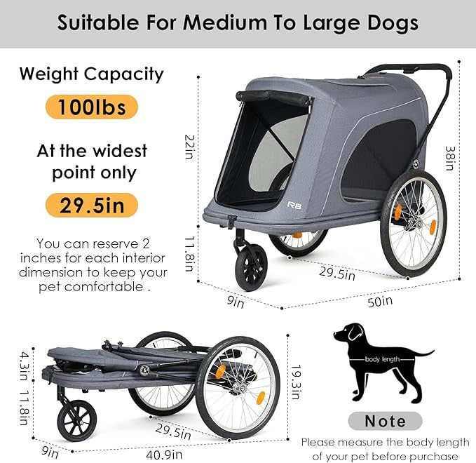 Large Dog Stroller Foldable Pet Pushchair Trailer 3 Wheel Heavy Duty 100lb