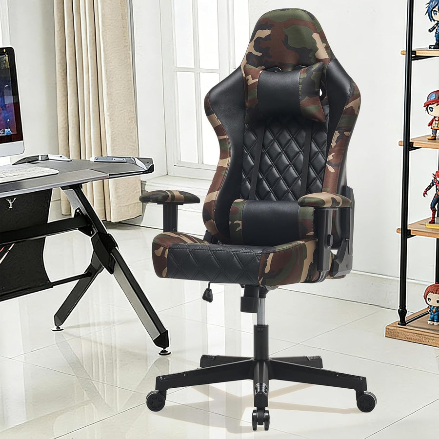 Ergonomic Gaming Chair 360° Swivel Recliner w/ Lumbar Headrest