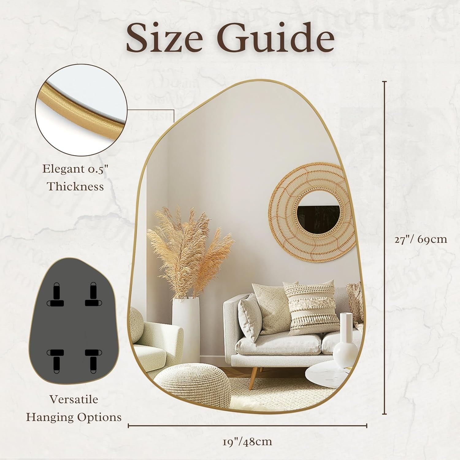 Gold Irregular Wall Mirror 69x48cm Modern Boho Decor for Entryway