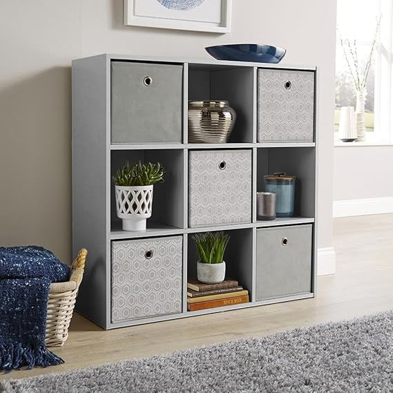 Modern 9-Cube Storage Bookcase Unit Grey – Freestanding Shelving for Home Office