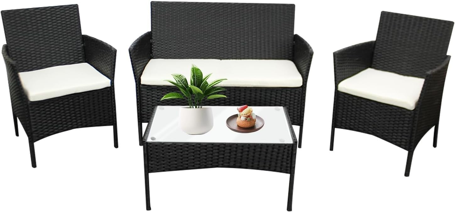 4-Piece Rattan Garden Set Outdoor Sofa Table Chairs Patio Backyard Balcony